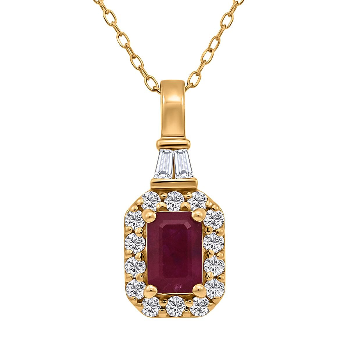 D'Joy Montepuez Ruby Moissanite Pendant Necklace in 18K Vermeil YG Over Sterling Silver 1.00 ctw (20 Inches)