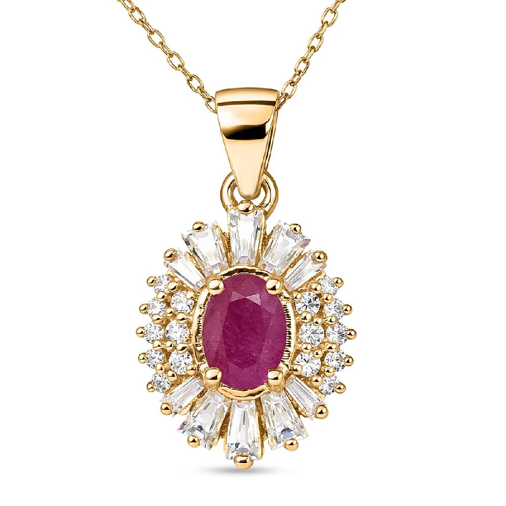 D'Joy Montepuez Ruby Moissanite Pendant Necklace in 18K Vermeil YG Over Sterling Silver 2.10 ctw (20 Inches)