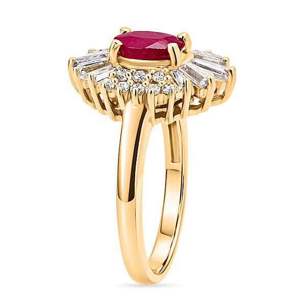 D'Joy Montepuez Ruby Moissanite Ring In 18K Vermeil YG Over Sterling Silver 2.10 Ctw