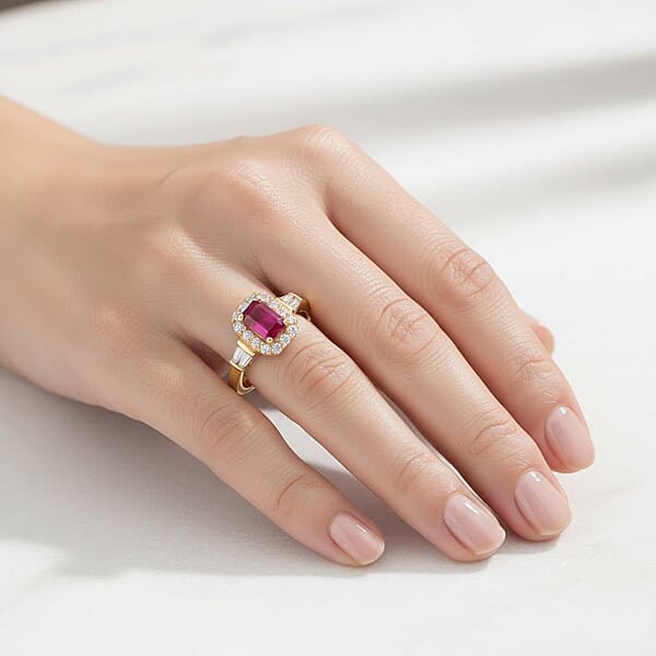 D'Joy Montepuez Ruby Moissanite Ring In 18K Vermeil YG Over Sterling Silver 1.00 Ctw