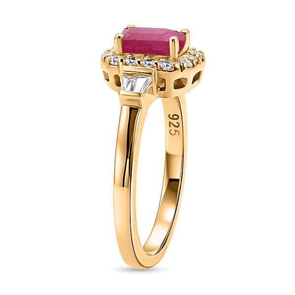 D'Joy Montepuez Ruby Moissanite Ring In 18K Vermeil YG Over Sterling Silver 1.00 Ctw