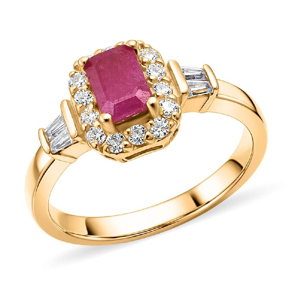 D'Joy Montepuez Ruby Moissanite Ring in 18K Vermeil YG Over Sterling Silver 1.00 ctw