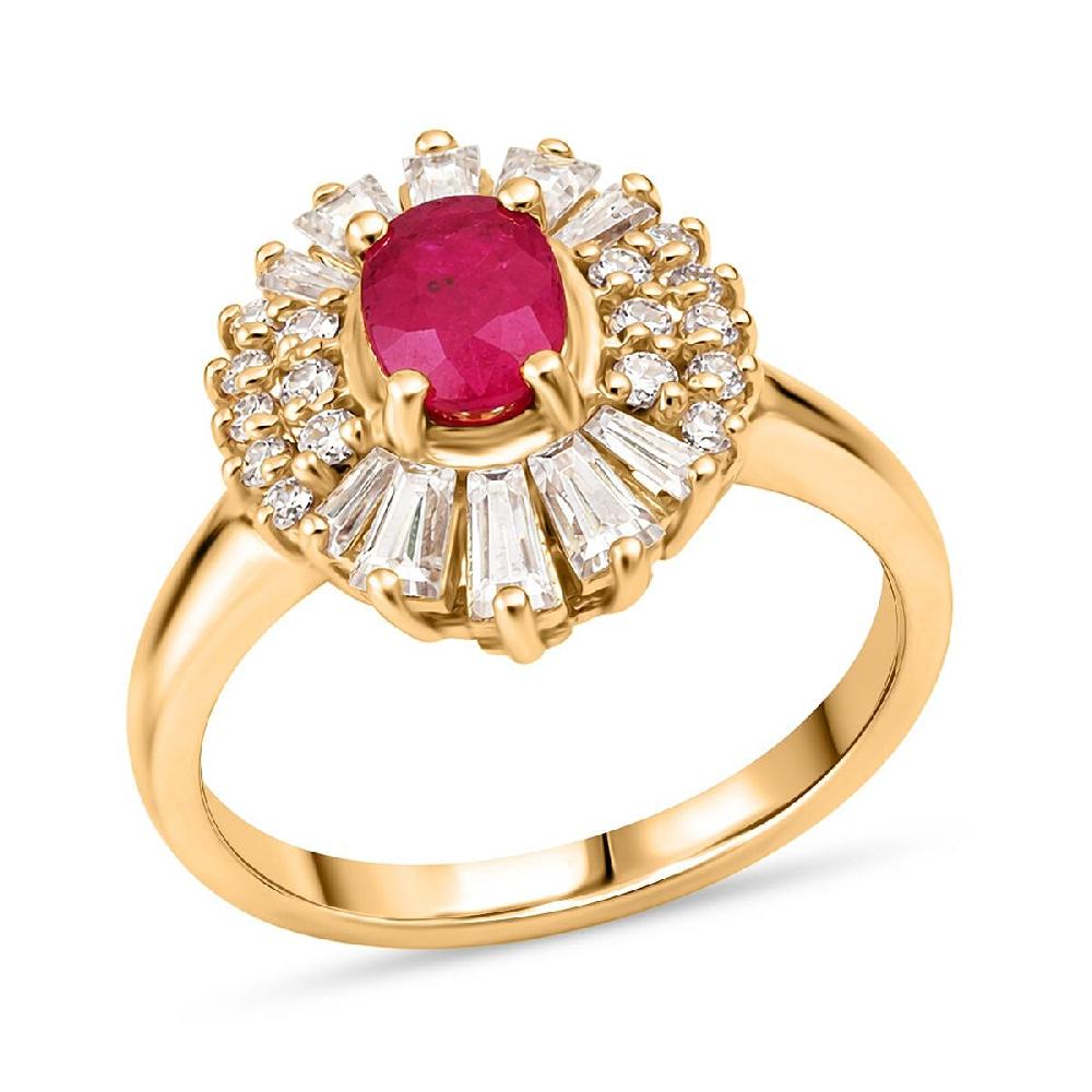 D'Joy Montepuez Ruby Moissanite Ring in 18K Vermeil YG Over Sterling Silver 2.10 ctw