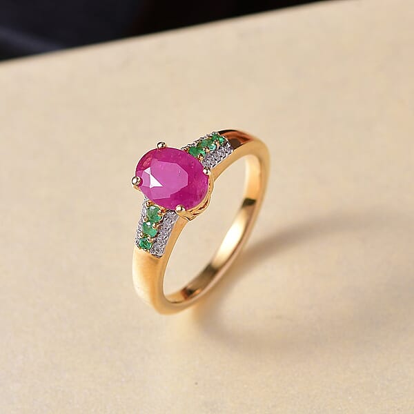 D'Joy Montepuez Ruby Multi Gemstone Ring In 18K Vermeil YG Over Sterling Silver 1.90 Ctw