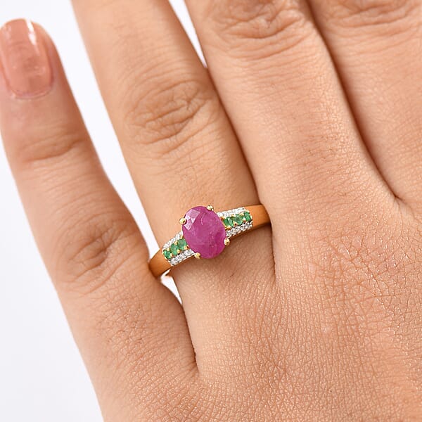 D'Joy Montepuez Ruby Multi Gemstone Ring In 18K Vermeil YG Over Sterling Silver 1.90 Ctw