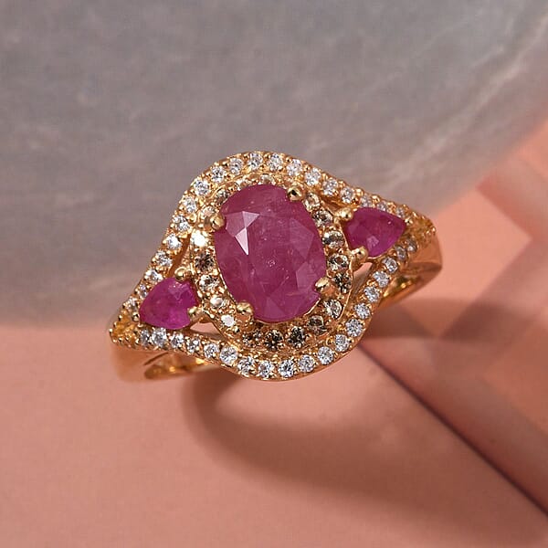 D'Joy Montepuez Ruby Multi Gemstone Ring In 18K Vermeil YG Over Sterling Silver 2.20 Ctw