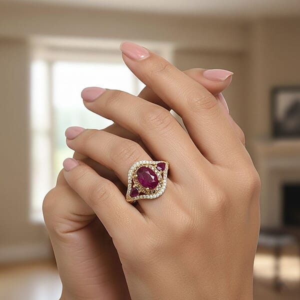 D'Joy Montepuez Ruby Multi Gemstone Ring In 18K Vermeil YG Over Sterling Silver 2.20 Ctw