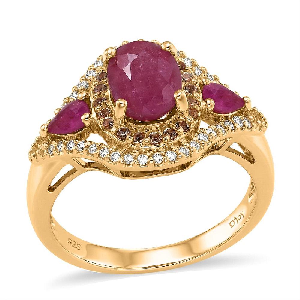 D'Joy Montepuez Ruby Multi Gemstone Ring in 18K Vermeil YG Over Sterling Silver 2.20 ctw