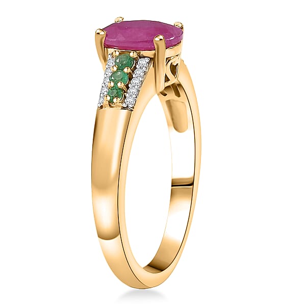 D'Joy Montepuez Ruby Multi Gemstone Ring In 18K Vermeil YG Over Sterling Silver 1.90 Ctw