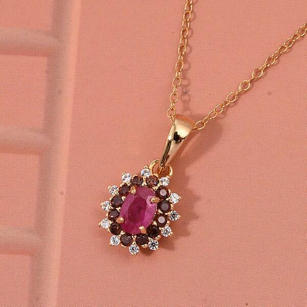D'Joy Montepuez Ruby White And Coffee Zircon Pendant Necklace In 18K Vermeil YG Over Sterling Silver 1.15 Ctw (20 Inches)