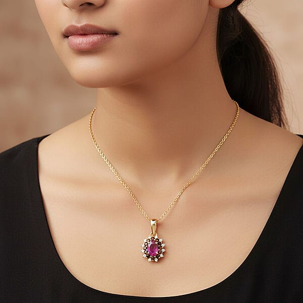 D'Joy Montepuez Ruby White And Coffee Zircon Pendant Necklace In 18K Vermeil YG Over Sterling Silver 1.15 Ctw (20 Inches)