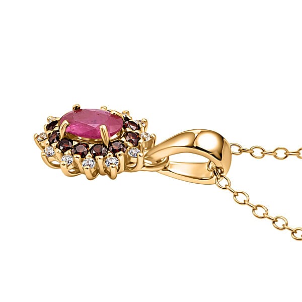 D'Joy Montepuez Ruby White And Coffee Zircon Pendant Necklace In 18K Vermeil YG Over Sterling Silver 1.15 Ctw (20 Inches)
