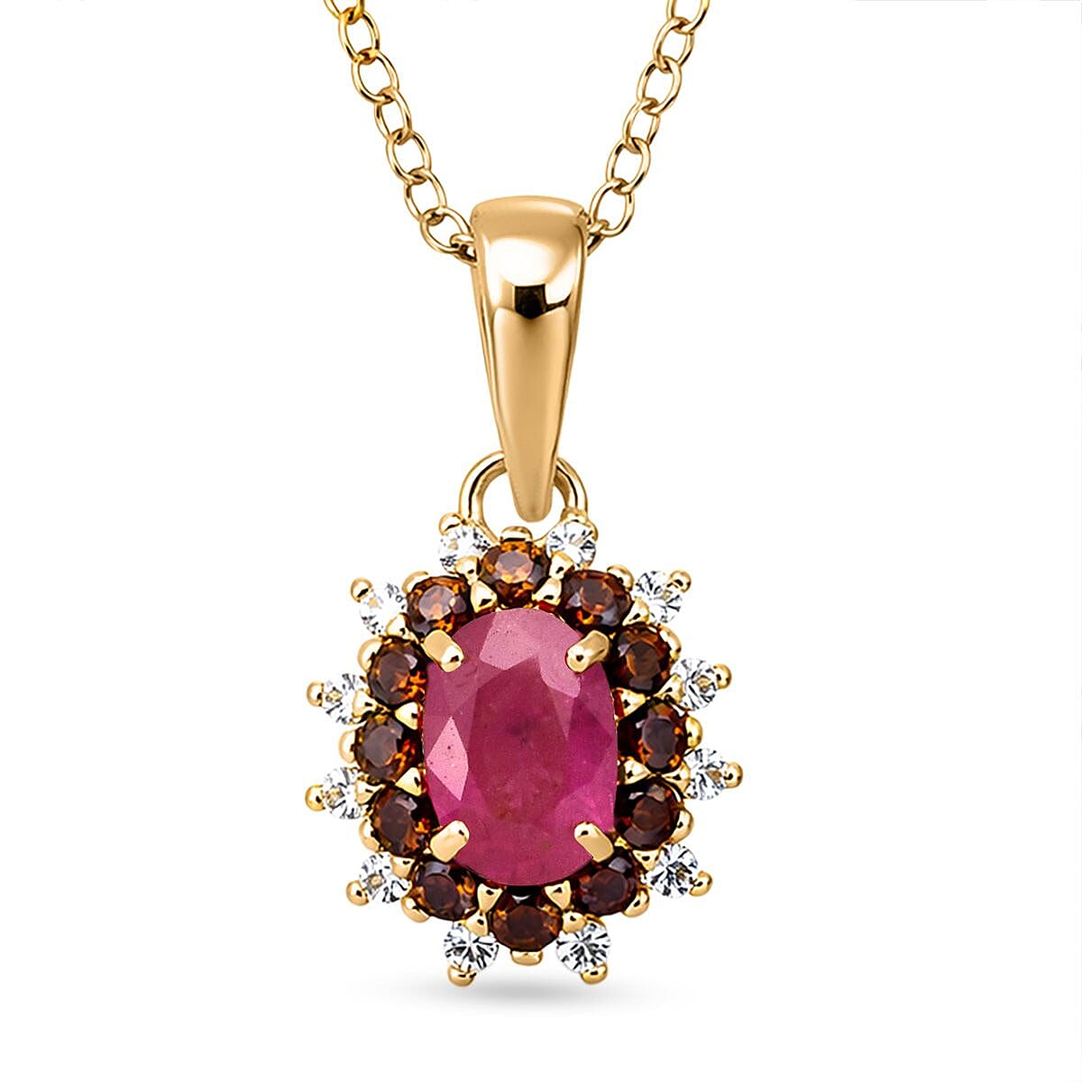 D'Joy Montepuez Ruby White and Coffee Zircon Pendant Necklace in 18K Vermeil YG Over Sterling Silver 1.15 ctw (20 Inches)