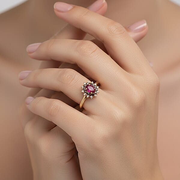 D'Joy Montepuez Ruby White And Coffee Zircon Ring In 18K Vermeil YG Over Sterling Silver 1.15 Ctw
