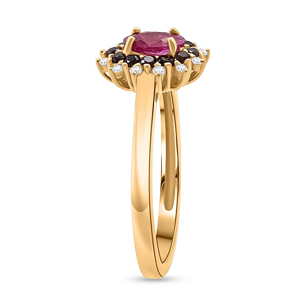 D'Joy Montepuez Ruby White And Coffee Zircon Ring In 18K Vermeil YG Over Sterling Silver 1.15 Ctw