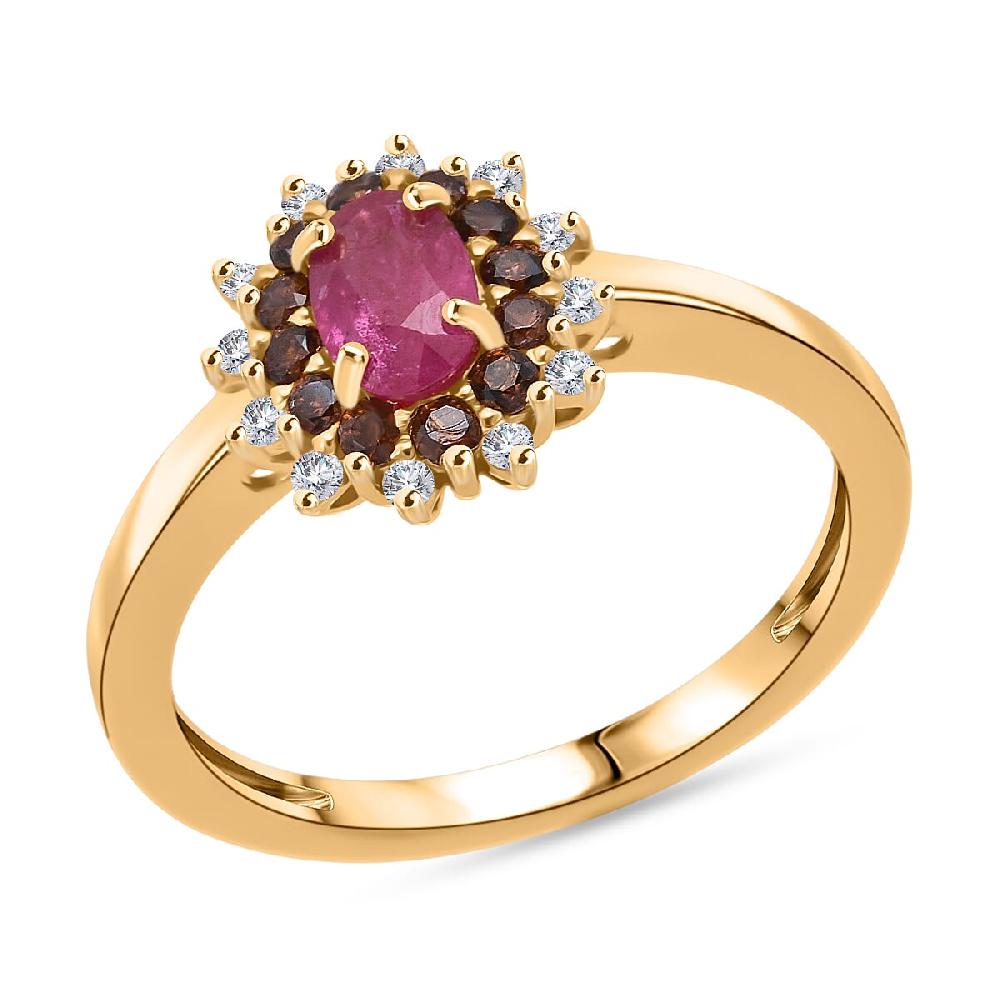 D'Joy Montepuez Ruby White and Coffee Zircon Ring in 18K Vermeil YG Over Sterling Silver 1.15 ctw