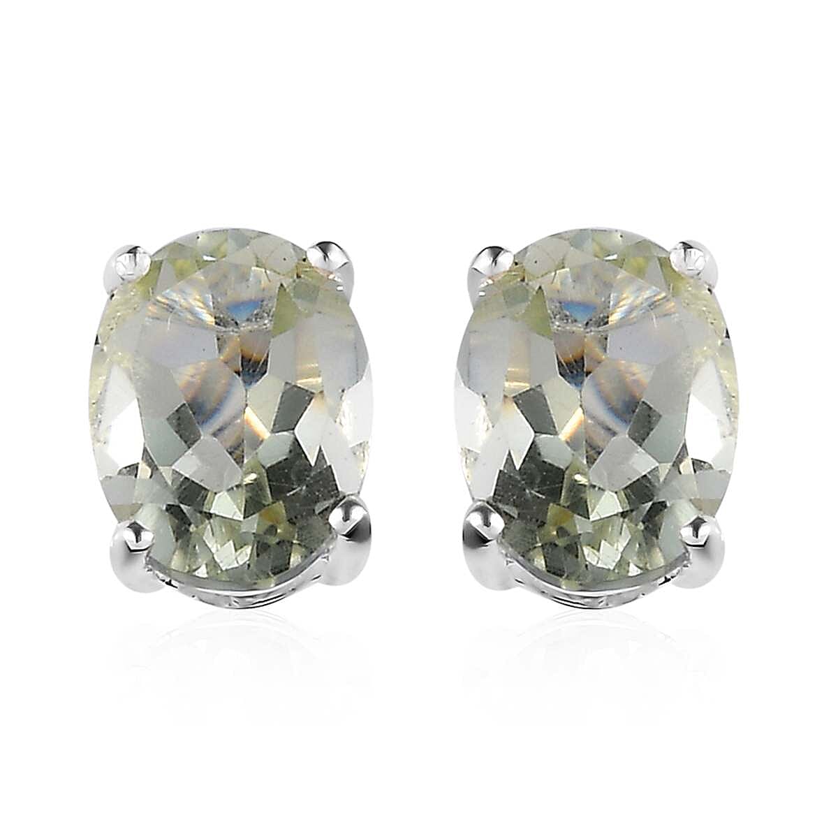 D'Joy Montezuma Prasiolite 2.25 ctw Solitaire Stud Earrings in Sterling Silver