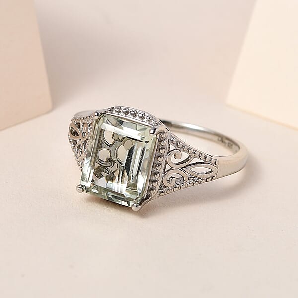 D'Joy Montezuma Prasiolite 3.25 Ctw Solitaire Ring In Platinum Over Sterling Silver