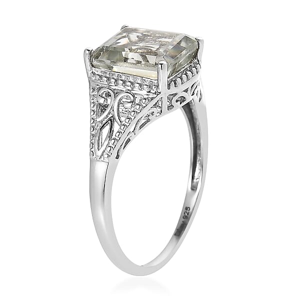 D'Joy Montezuma Prasiolite 3.25 Ctw Solitaire Ring In Platinum Over Sterling Silver