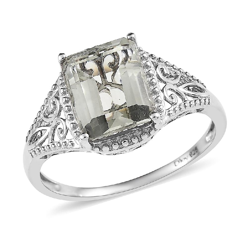 D'Joy Montezuma Prasiolite 3.25 ctw Solitaire Ring in Platinum Over Sterling Silver