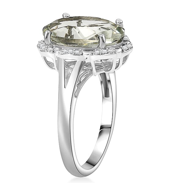 D'Joy Montezuma Prasiolite And White Zircon 6.10 Ctw Ring In Platinum Over Sterling Silver
