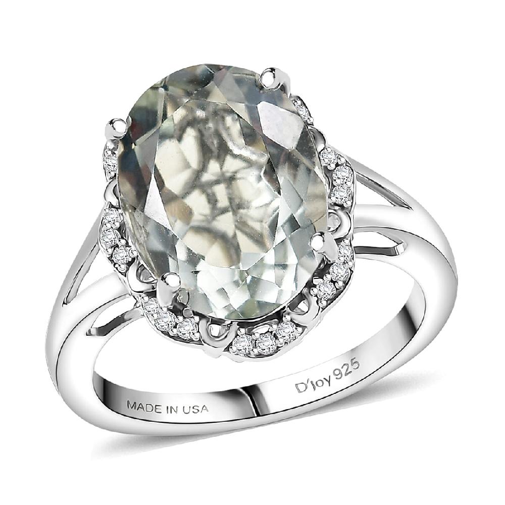 D'Joy Montezuma Prasiolite and White Zircon 6.10 ctw Ring in Platinum Over Sterling Silver