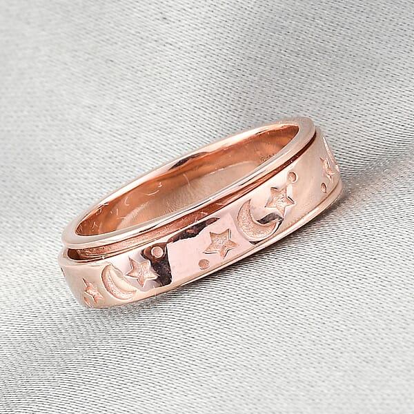 D'Joy Moon Star Fidget Spinner Ring For Anxiety In Vermeil RG Over Sterling Silver 4.50 Grams