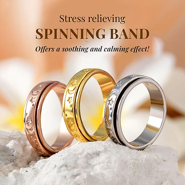 D'Joy Moon Star Fidget Spinner Ring For Anxiety In Vermeil RG Over Sterling Silver 4.50 Grams