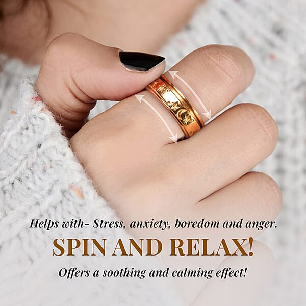 D'Joy Moon Star Fidget Spinner Ring For Anxiety In Vermeil RG Over Sterling Silver 4.50 Grams
