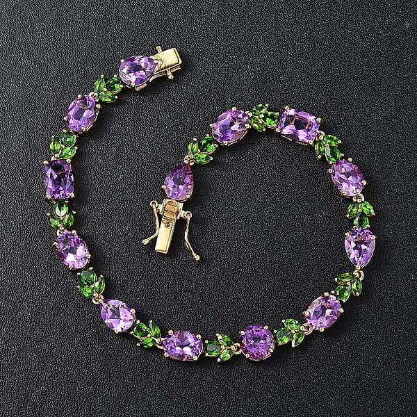 D'Joy Moroccan Amethyst And Chrome Diopside 19.00 Ctw Forest Bloom Bracelet In 18K Vermeil Yellow Gold Over Sterling Silver (8.00 In)