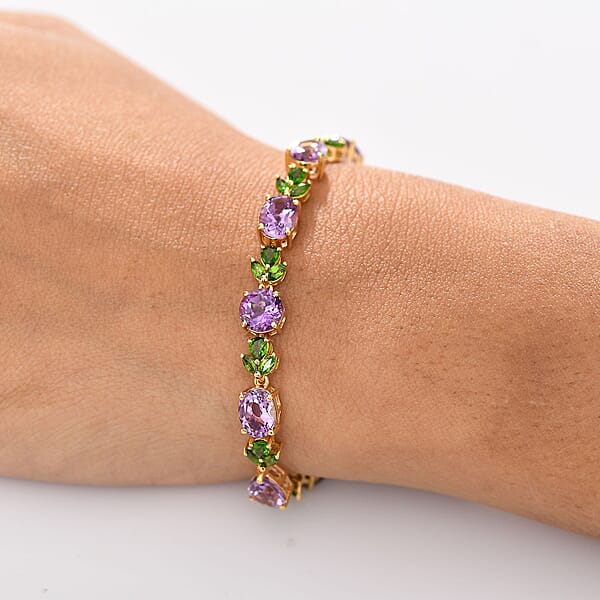 D'Joy Moroccan Amethyst And Chrome Diopside 19.00 Ctw Forest Bloom Bracelet In 18K Vermeil Yellow Gold Over Sterling Silver (8.00 In)