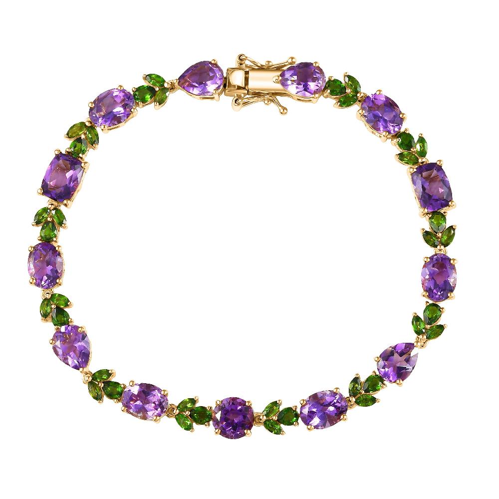 D'Joy Moroccan Amethyst and Chrome Diopside 19.00 ctw Forest Bloom Bracelet in 18K Vermeil Yellow Gold Over Sterling Silver (8.00 In)