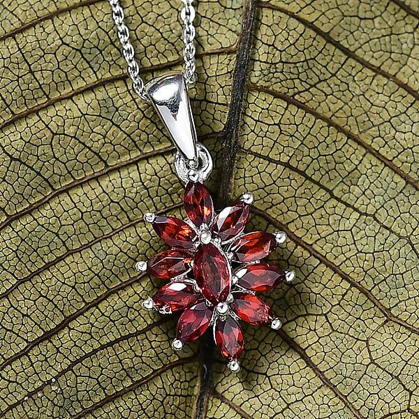 D'Joy Mozambique Garnet 1.20 Ctw Floral Pendant Necklace In Rhodium Over Sterling Silver 20 Inches