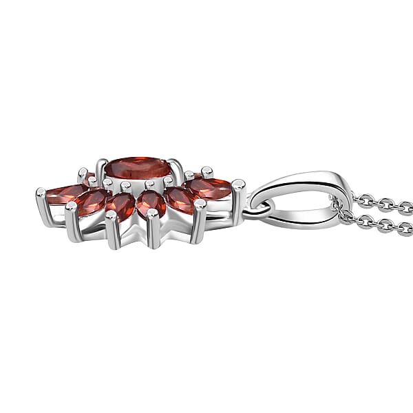 D'Joy Mozambique Garnet 1.20 Ctw Floral Pendant Necklace In Rhodium Over Sterling Silver 20 Inches