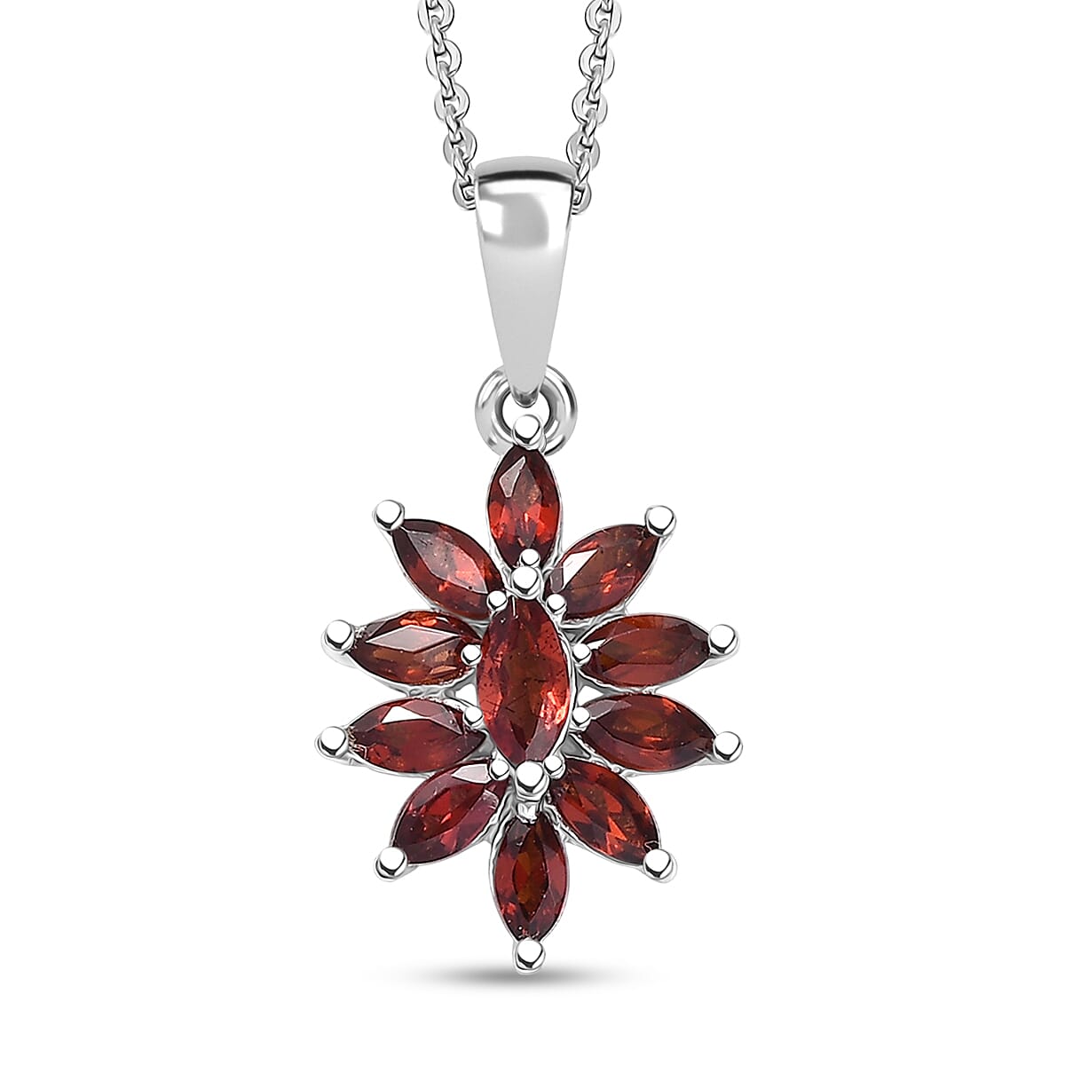 D'Joy Mozambique Garnet 1.20 ctw Floral Pendant Necklace in Rhodium Over Sterling Silver 20 Inches