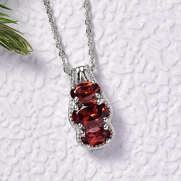 D'Joy Mozambique Garnet 1.20 Ctw Pendant Necklace In Rhodium Over Sterling Silver 20 Inches