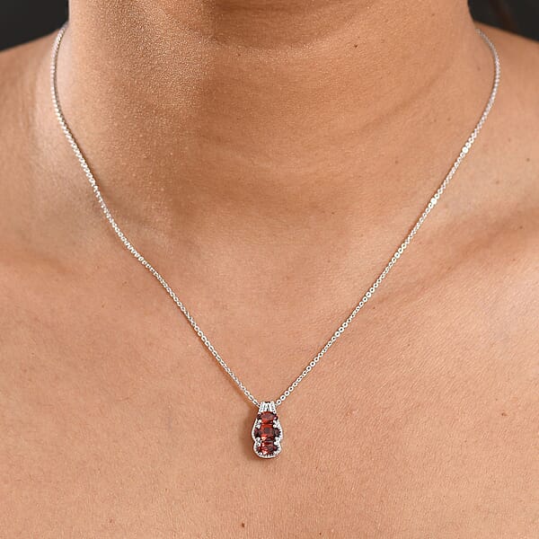 D'Joy Mozambique Garnet 1.20 Ctw Pendant Necklace In Rhodium Over Sterling Silver 20 Inches