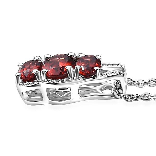 D'Joy Mozambique Garnet 1.20 Ctw Pendant Necklace In Rhodium Over Sterling Silver 20 Inches