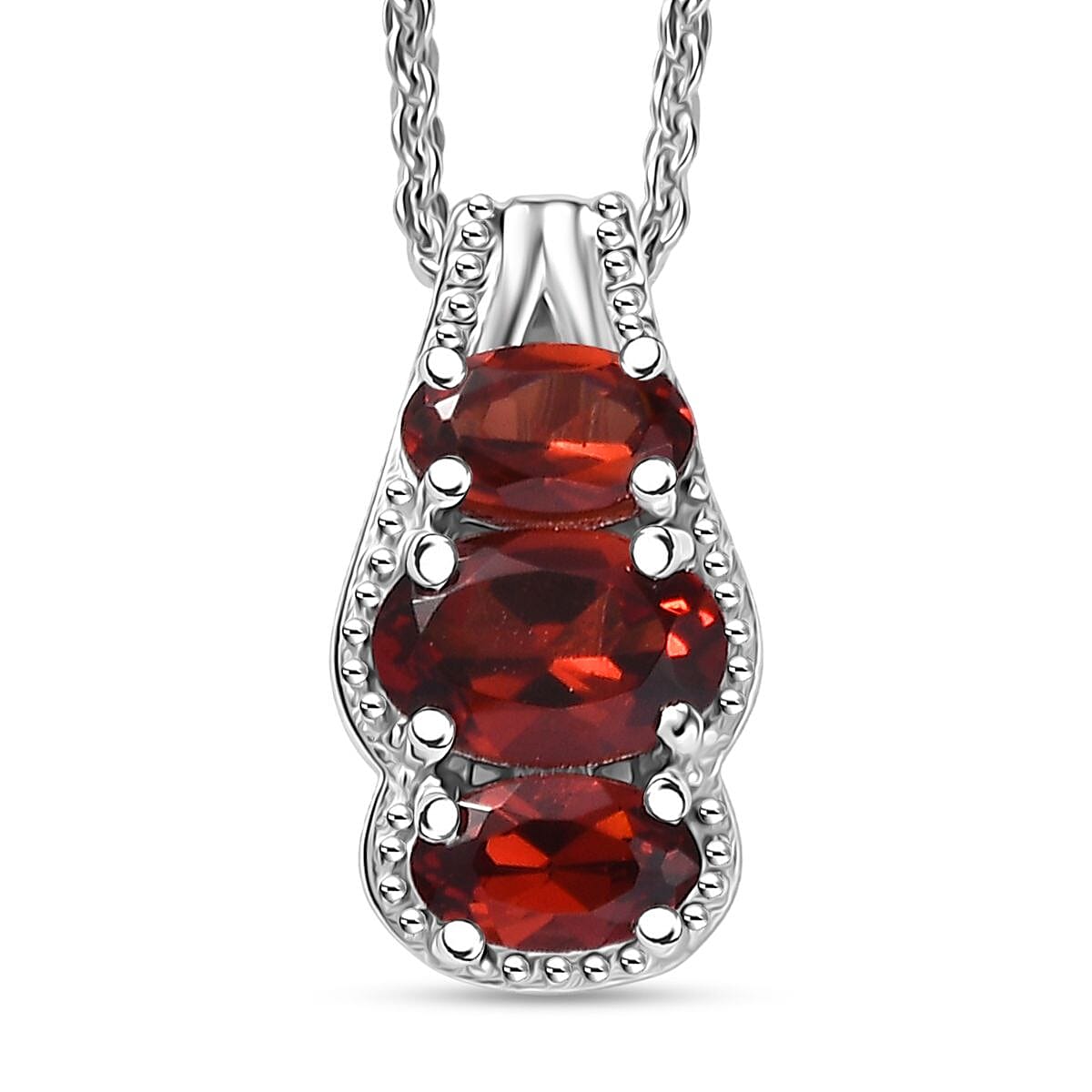 D'Joy Mozambique Garnet 1.20 ctw Pendant Necklace in Rhodium Over Sterling Silver 20 Inches
