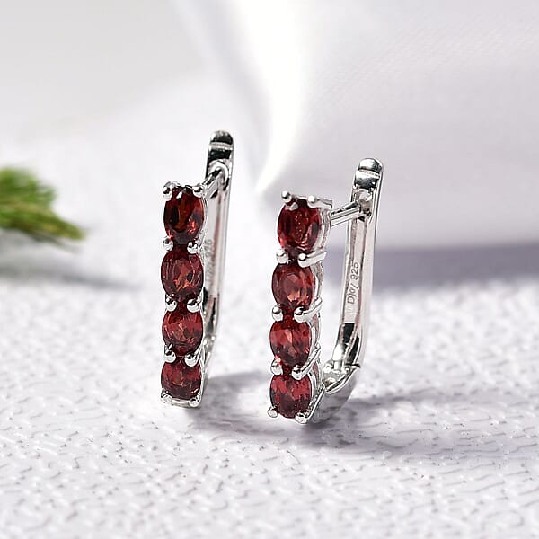 D'Joy Mozambique Garnet 1.80 Ctw Earrings In Rhodium Over Sterling Silver