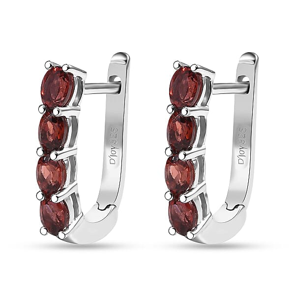 D'Joy Mozambique Garnet 1.80 Ctw Earrings In Rhodium Over Sterling Silver