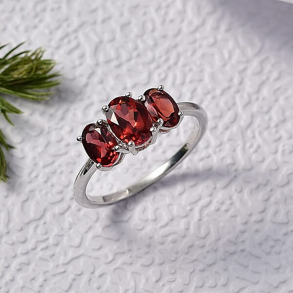 D'Joy Mozambique Garnet 2.10 Ctw Ring In Rhodium Over Sterling Silver