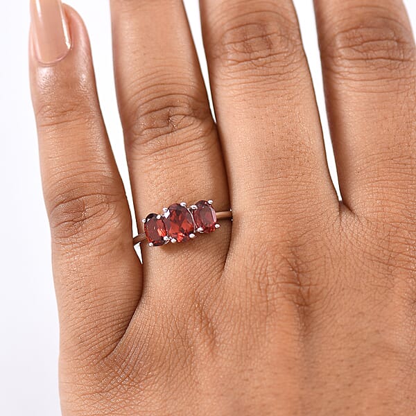 D'Joy Mozambique Garnet 2.10 Ctw Ring In Rhodium Over Sterling Silver
