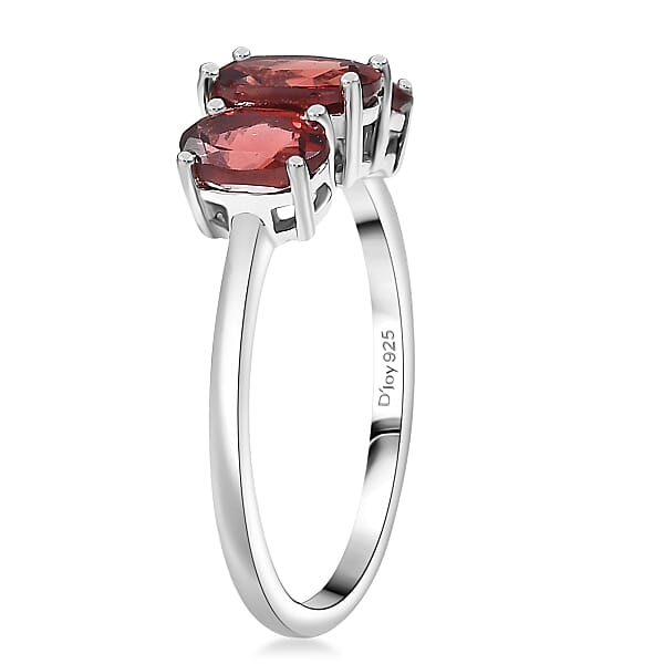 D'Joy Mozambique Garnet 2.10 Ctw Ring In Rhodium Over Sterling Silver