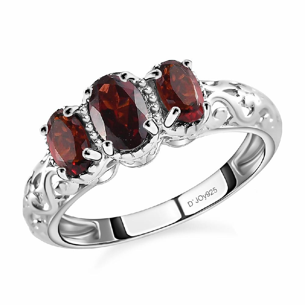 D'Joy Mozambique Garnet 3 Stone Ring in Platinum Over Sterling Silver 1.10 ctw