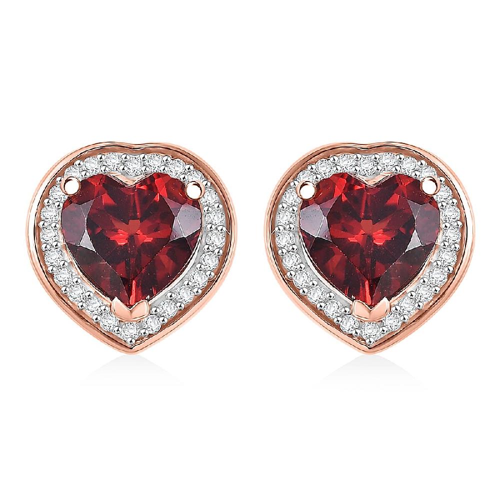 D'Joy Mozambique Garnet and Moissanite 3.00 ctw Heartfire Glow Earrings in 18K Vermeil Rose Gold Over Sterling Silver