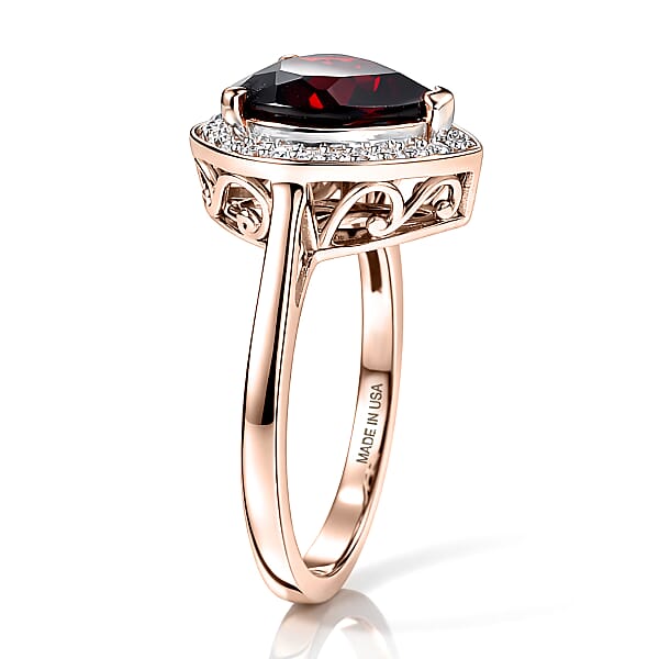 D'Joy Mozambique Garnet And Moissanite 3.90 Ctw Heartfire Glow Ring In 18K Vermeil Rose Gold Over Sterling Silver