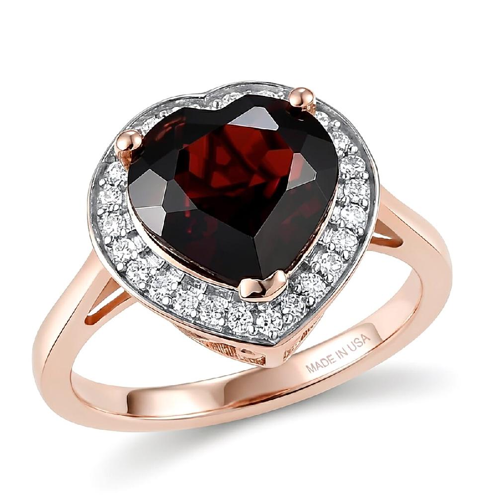 D'Joy Mozambique Garnet and Moissanite 3.90 ctw Heartfire Glow Ring in 18K Vermeil Rose Gold Over Sterling Silver
