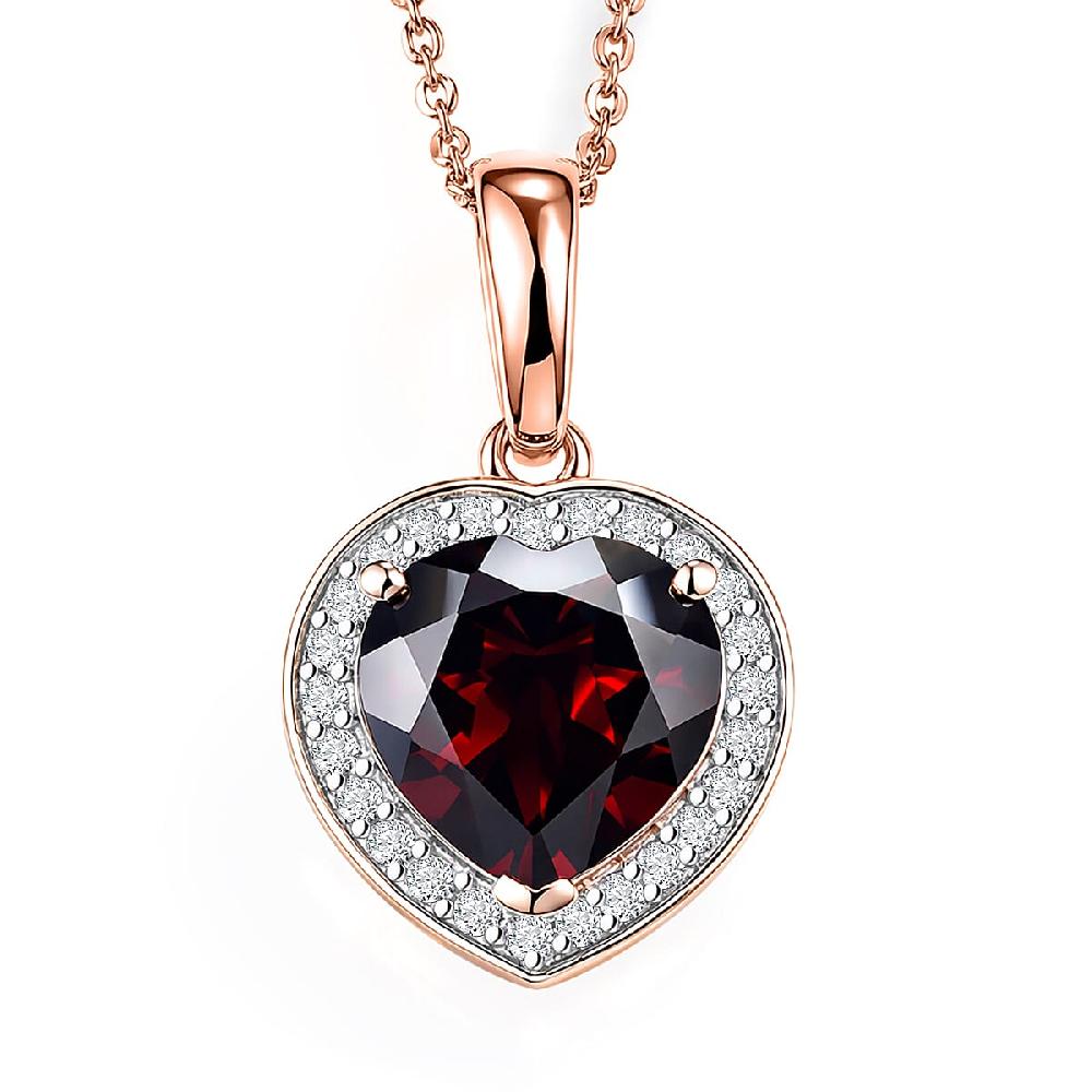 D'Joy Mozambique Garnet and Moissanite 4.00 ctw Heartfire Glow Pendant Necklace in 18K Vermeil Rose Gold Over Sterling Silver 20 Inches