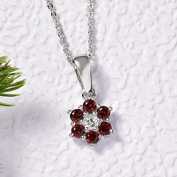 D'Joy Mozambique Garnet And White Zircon 0.40 Ctw Pendant Necklace In Rhodium Over Sterling Silver 20 Inches